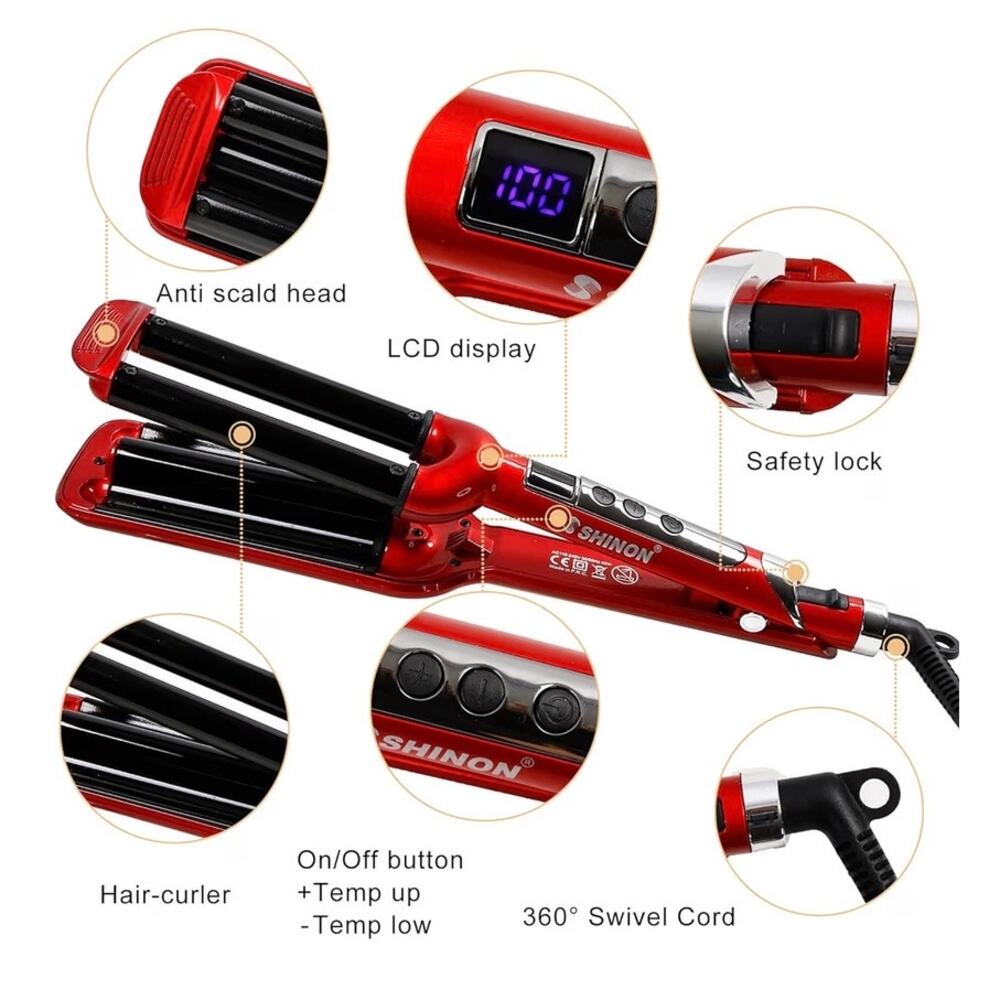 Mannice Ceramic Hair Crimper Iron Hair Waver 3 Barrel 0.6 inch / 16mm (C169)